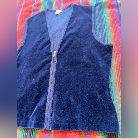 J. Crew Velvet Royal Blue Zip up Vest. Merino Wool Back. Like New. Size Large. - Picture 3 of 7